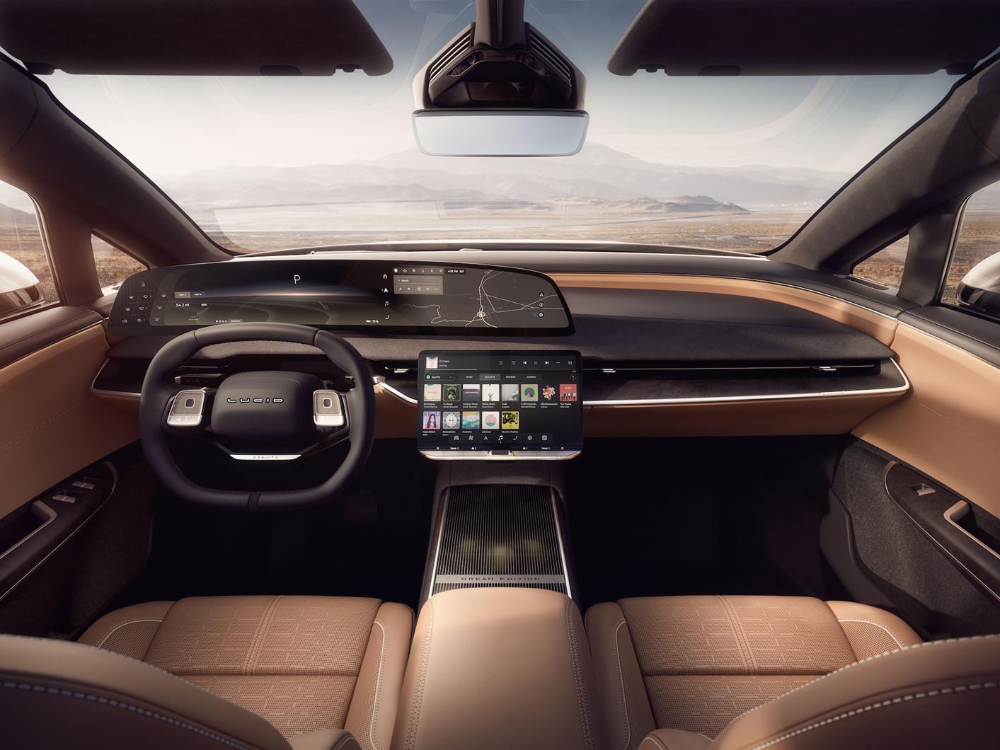 Lucid Gravity Interior Fabric Cockpit View